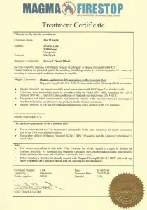 Magma Firestop Treatment Certificate sample